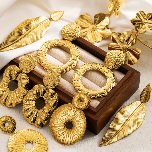 Gold Double Flower Drop Earrings - Jewelry - 18k Gold Plated Waterproof Jewellery - Collection 9