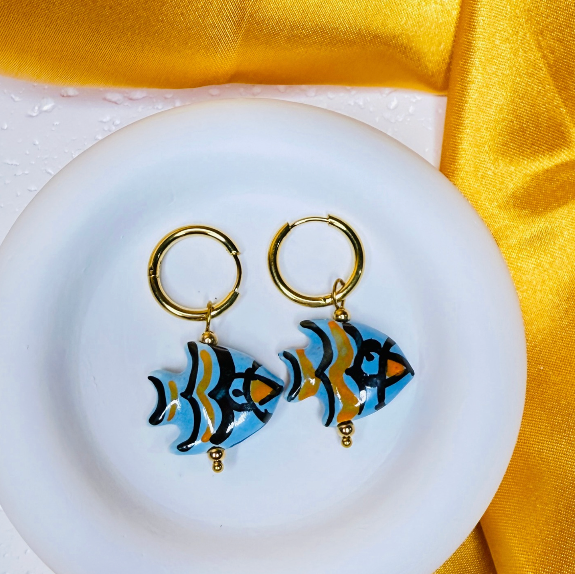 Blue Fish Charm Hoop Earrings - Jewelry - 18k Gold Plated Waterproof Jewellery - Collection 9