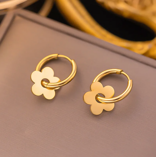 Golden Flower Drop Earrings - Earrings - 18k Gold Plated Waterproof Jewellery - Collection 9