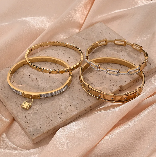 Gold Crystal Studded Bangle Bracelet - Bracelet - 18k Gold Plated Waterproof Jewellery - Collection 9