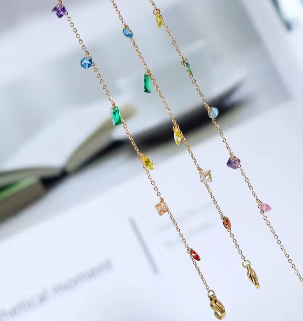 Gold Rainbow Crystal Charm Necklace - Jewelry - 18k Gold Plated Waterproof Jewellery - Collection 9