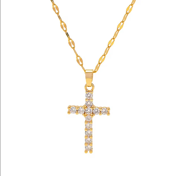 Gold Crystal Cross Necklace - Jewelry - 18k Gold Plated Waterproof Jewellery - Collection 9
