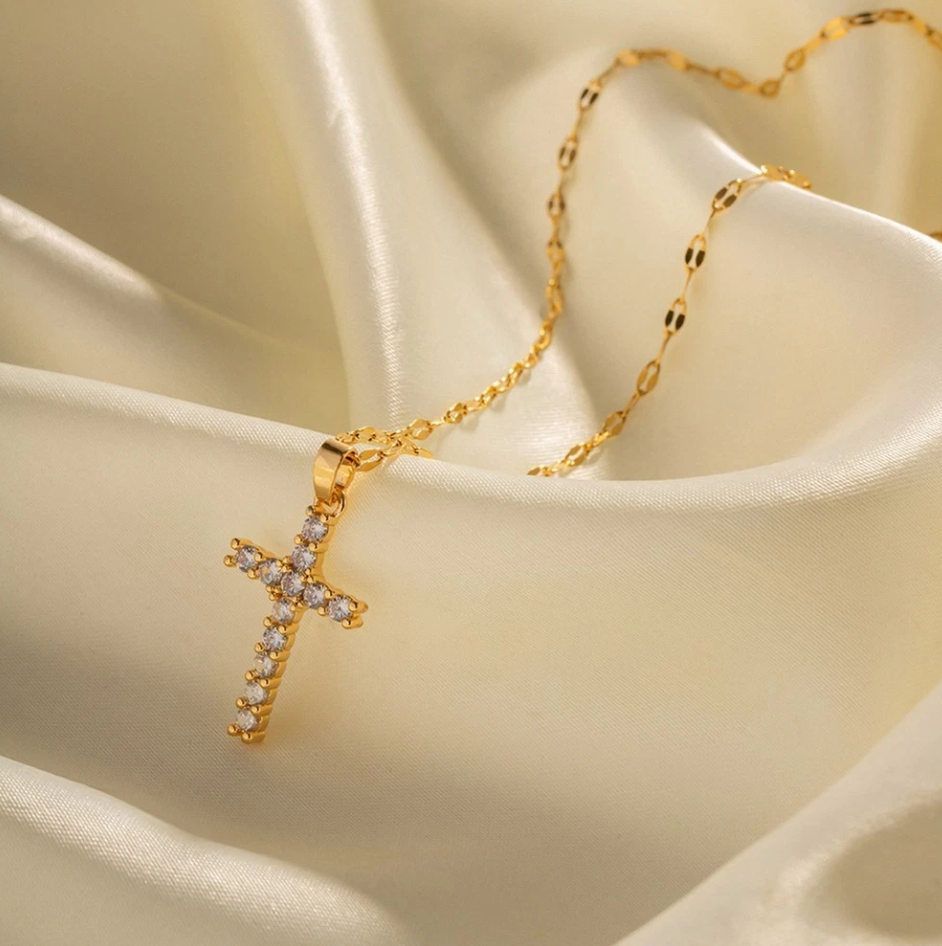 Gold Crystal Cross Necklace - Jewelry - 18k Gold Plated Waterproof Jewellery - Collection 9