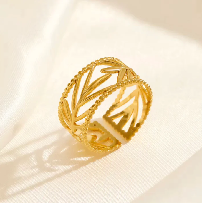 Gold Leaf Cutout Ring - Jewelry - 18k Gold Plated Waterproof Jewellery - Collection 9
