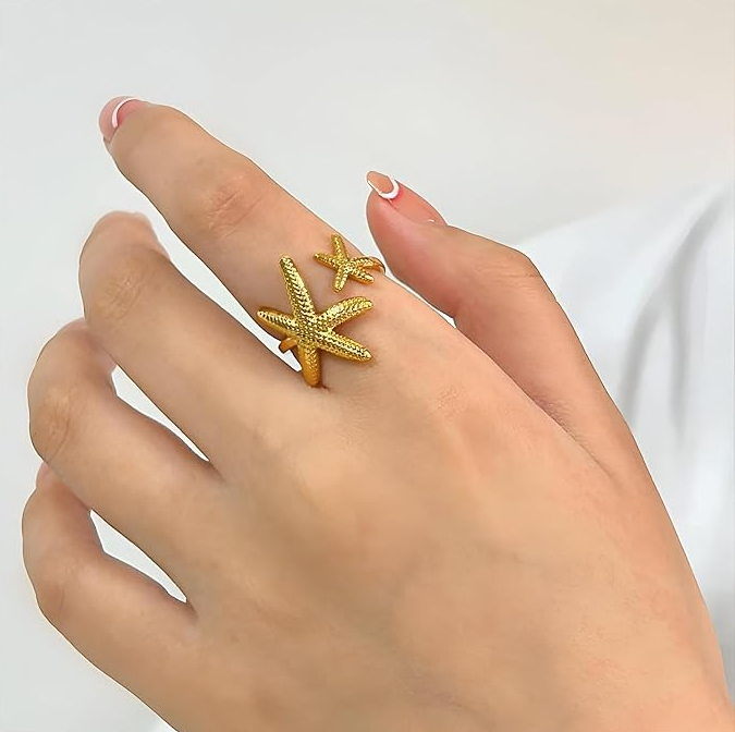 Gold Textured Starfish Ring - Jewelry - 18k Gold Plated Waterproof Jewellery - Collection 9