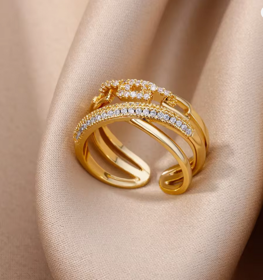 Gold Crystal Pave Multi-Layer Ring - Jewelry - 18k Gold Plated Waterproof Jewellery - Collection 9
