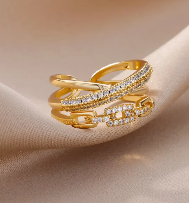 Gold Crystal Pave Multi-Layer Ring - Jewelry - 18k Gold Plated Waterproof Jewellery - Collection 9