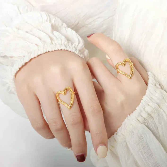 Gold Snake Heart Adjustable Ring - Jewelry - 18k Gold Plated Waterproof Jewellery - Collection 9