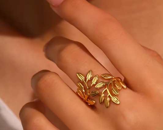 Gold Botanical Leaf Wrap Adjustable Ring - Jewelry - 18k Gold Plated Waterproof Jewellery - Collection 9