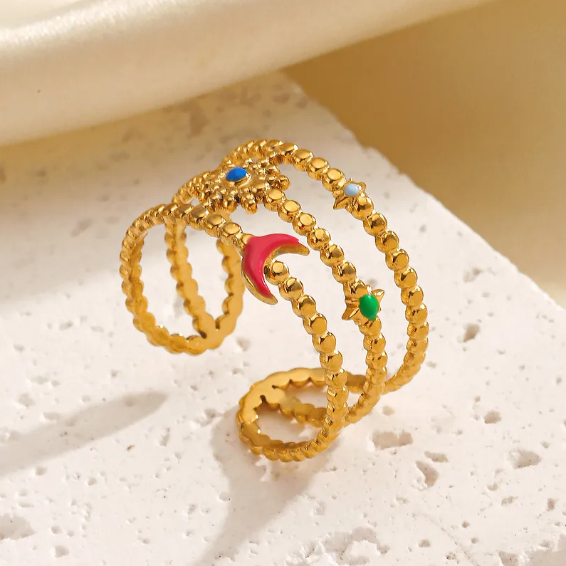 Gold Celestial Multi-Band Adjustable Ring - Jewelry - 18k Gold Plated Waterproof Jewellery - Collection 9