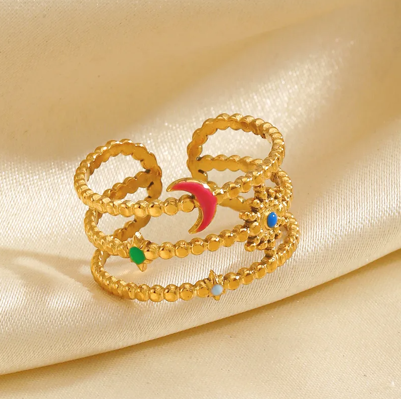 Gold Celestial Multi-Band Adjustable Ring - Jewelry - 18k Gold Plated Waterproof Jewellery - Collection 9