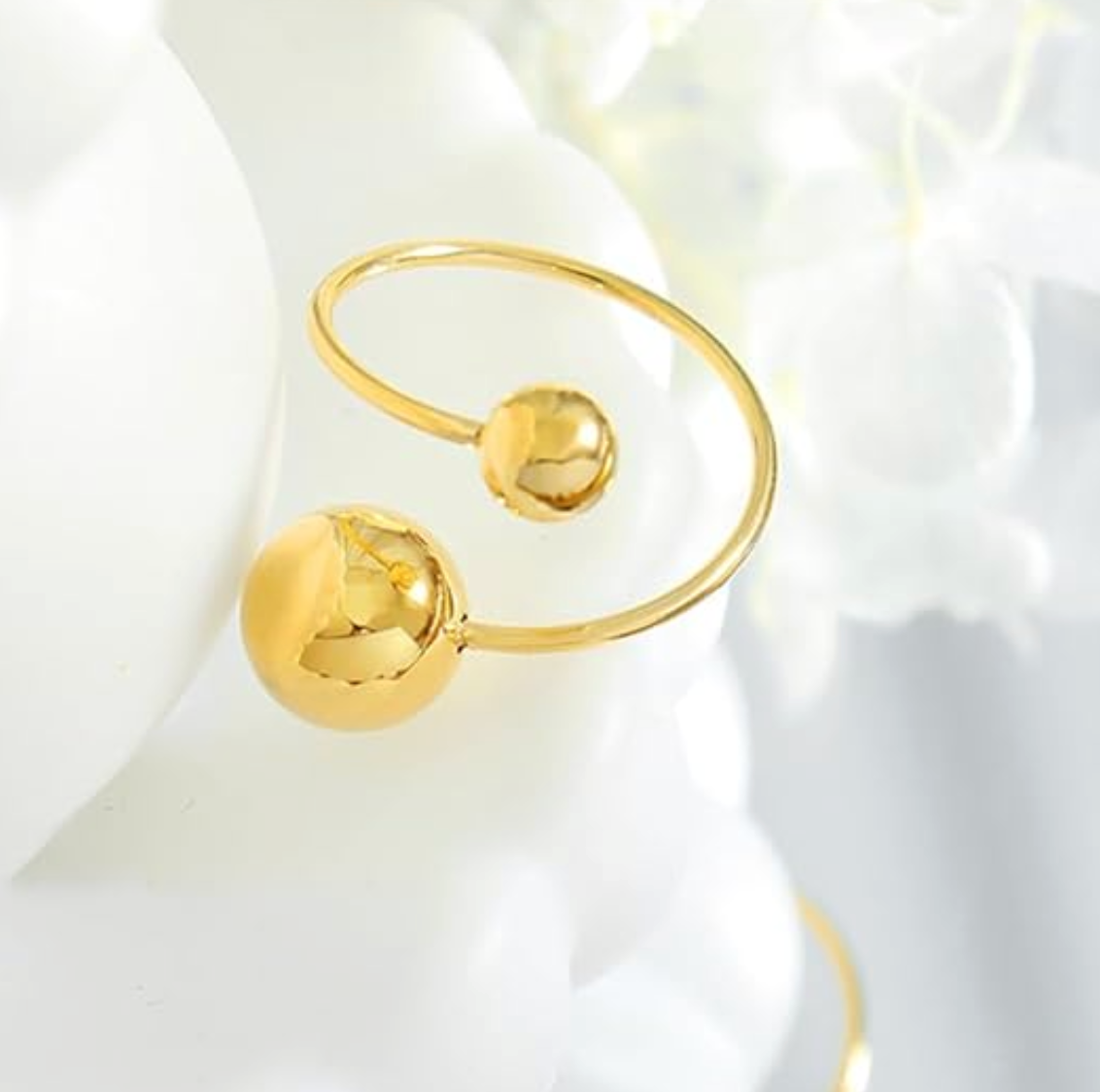 Gold Double Ball Open Cuff Ring - Jewelry - 18k Gold Plated Waterproof Jewellery - Collection 9