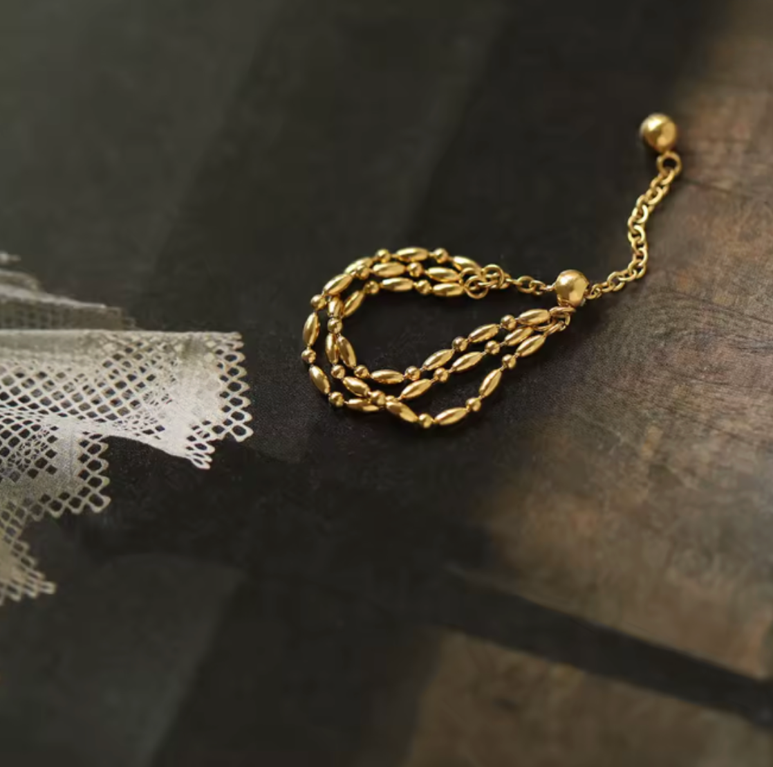 Gold Chain Adjustable Ring - Jewelry - 18k Gold Plated Waterproof Jewellery - Collection 9