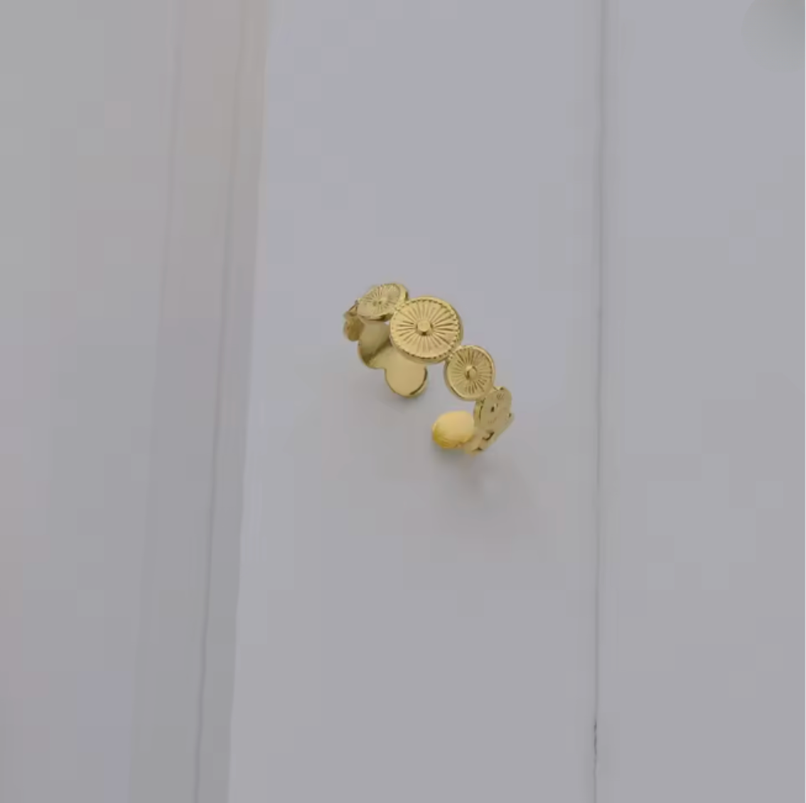 Gold Sunburst Medallion Adjustable Ring - Jewelry - 18k Gold Plated Waterproof Jewellery - Collection 9