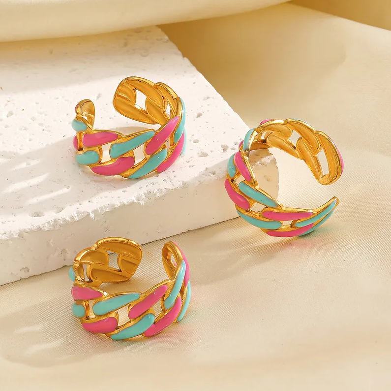 Enamel Woven Adjustable Ring - Jewelry - 18k Gold Plated Waterproof Jewellery - Collection 9