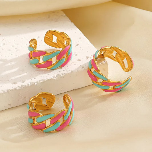 Enamel Woven Adjustable Ring - Jewelry - 18k Gold Plated Waterproof Jewellery - Collection 9