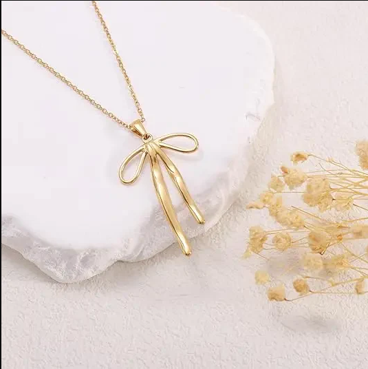 Gold Bow Pendant Necklace - Jewelry - 18k Gold Plated Waterproof Jewellery - Collection 9