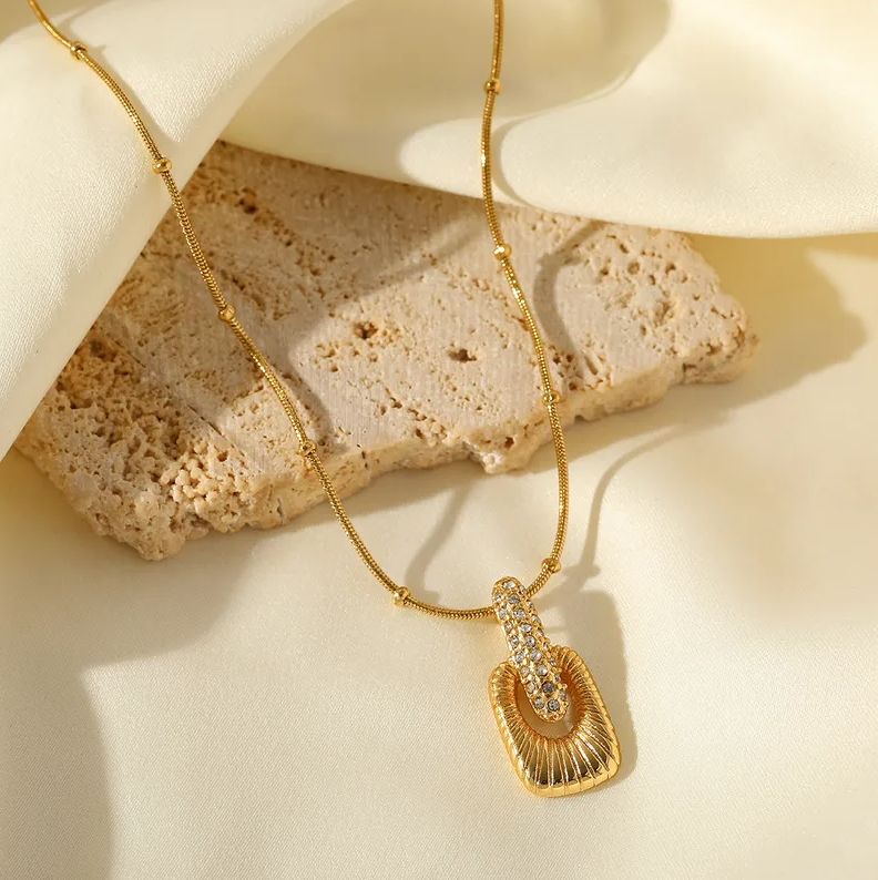Crystal Pendant Gold Necklace - Jewelry - 18k Gold Plated Waterproof Jewellery - Collection 9