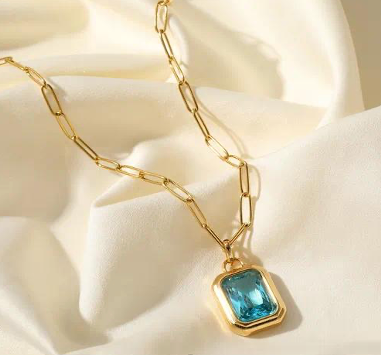 Aqua Gemstone Chain Necklace - Jewelry - 18k Gold Plated Waterproof Jewellery - Collection 9