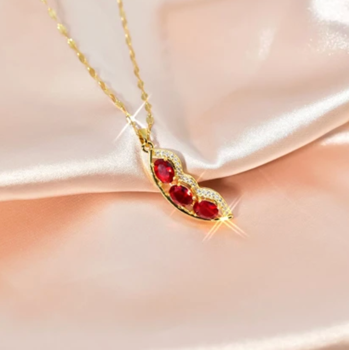 Gold Ruby Leaf Pendant Necklace - Jewelry - 18k Gold Plated Waterproof Jewellery - Collection 9