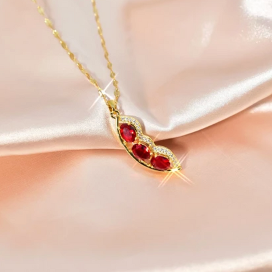 Gold Ruby Leaf Pendant Necklace - Jewelry - 18k Gold Plated Waterproof Jewellery - Collection 9