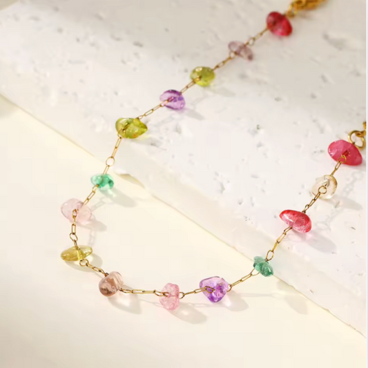 Crystal Colorful Bead Chain Necklace - Jewelry - 18k Gold Plated Waterproof Jewellery - Collection 9