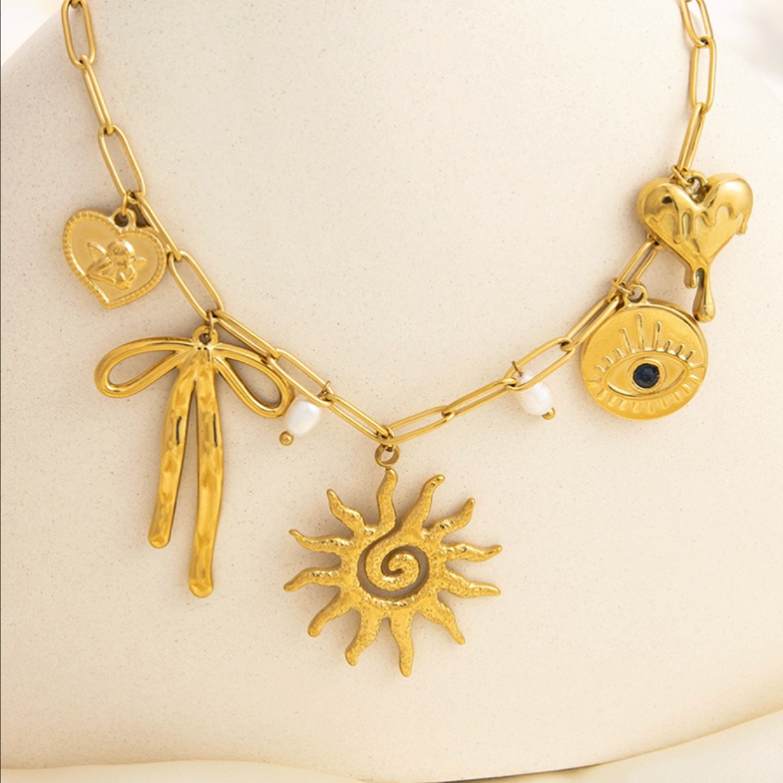 Multi Charm Statement Necklace - Jewelry - 18k Gold Plated Waterproof Jewellery - Collection 9