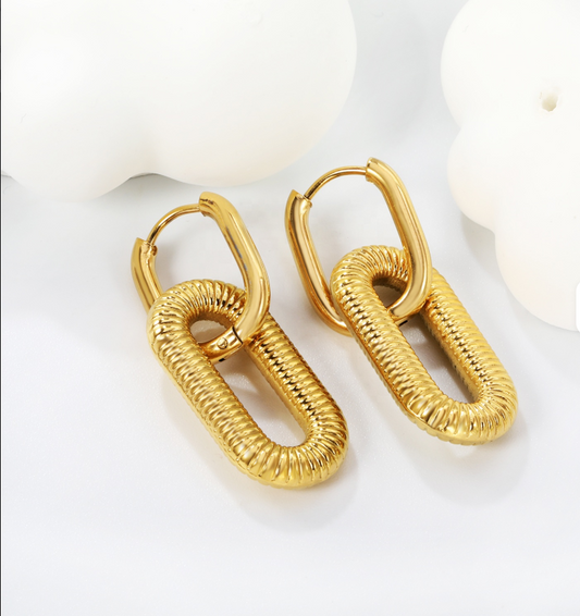 Golden Double Ring Drop Earrings - Earrings - 18k Gold Plated Waterproof Jewellery - Collection 9