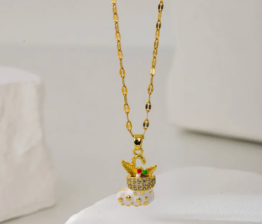 White & Gold Christmas Stocking Pendant Necklace - Necklaces - 18k Gold Plated Waterproof Jewellery - Collection 9