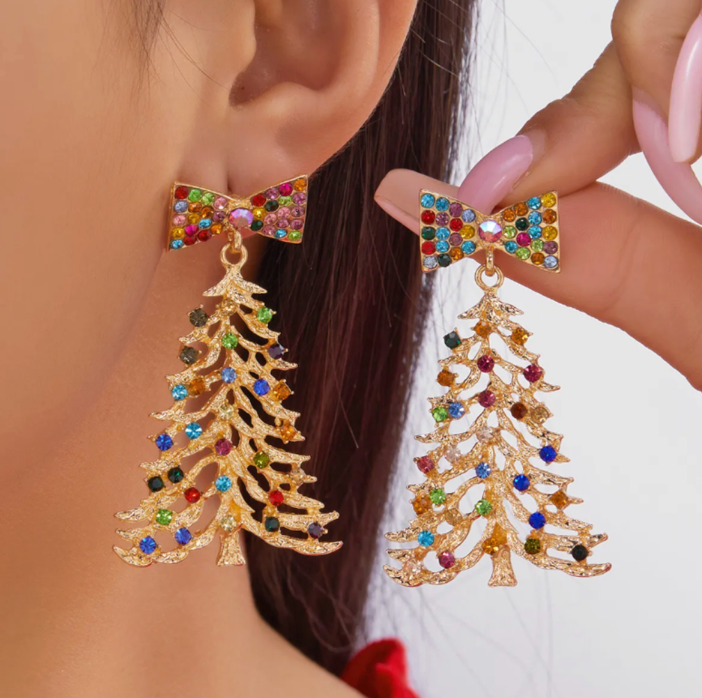 Rainbow Crystal Christmas Tree Earrings - Earrings - 18k Gold Plated Waterproof Jewellery - Collection 9