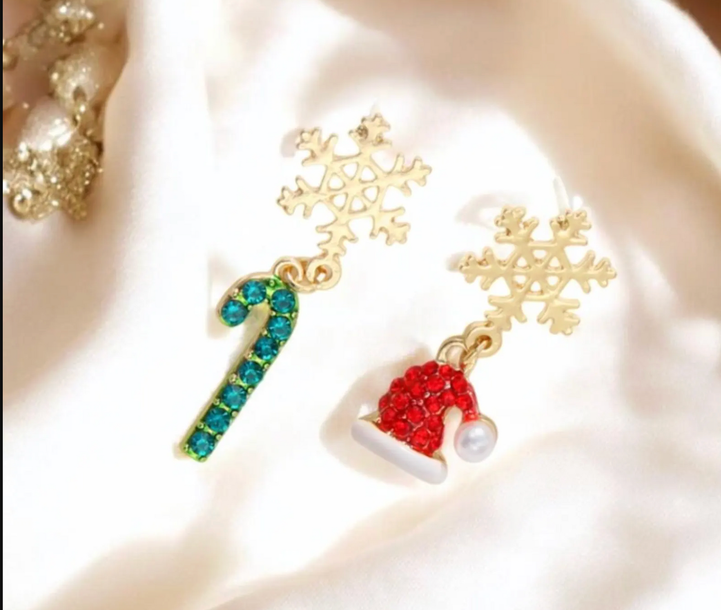Snowflake Candy Cane & Santa Hat Drop Earrings - Earrings - 18k Gold Plated Waterproof Jewellery - Collection 9