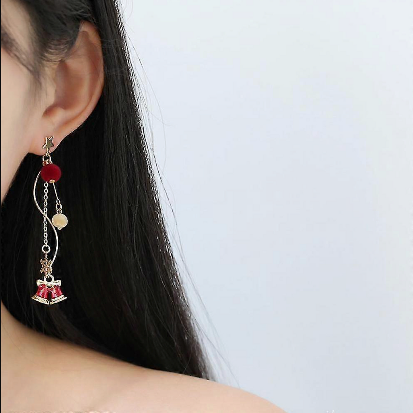 Bell & Snowflake Asymmetric Chain Earrings - Earrings - 18k Gold Plated Waterproof Jewellery - Collection 9