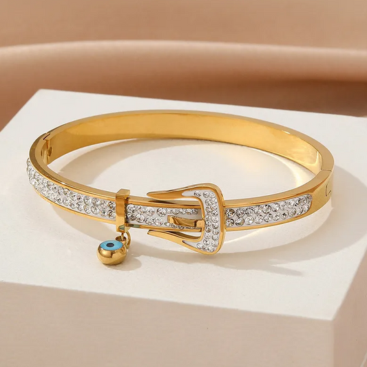 Gold Evil Eye Crystal Buckle Bangle - Bracelet - 18k Gold Plated Waterproof Jewellery - Collection 9