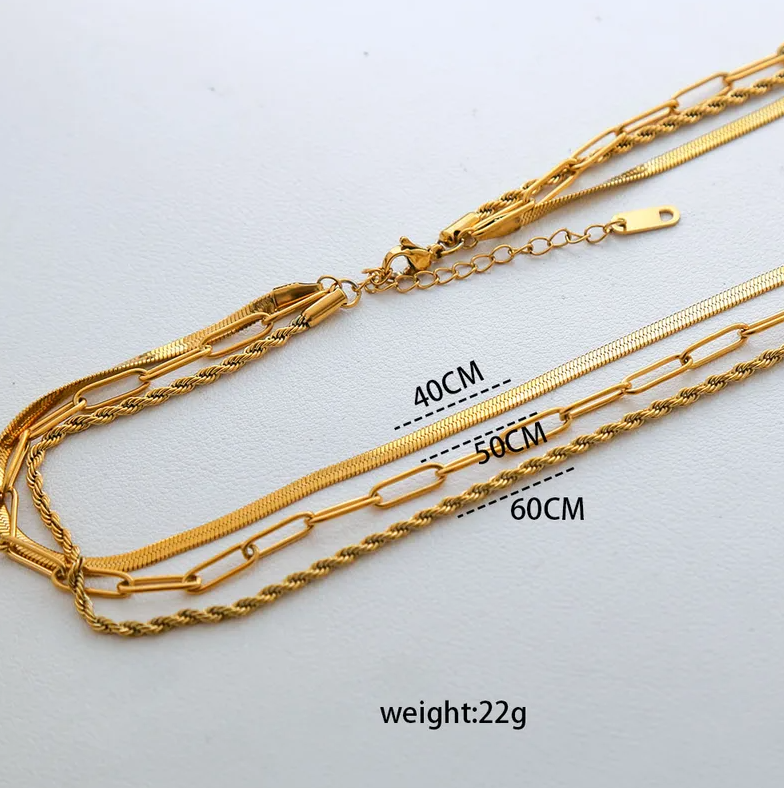 Gold Triple Layer Chain Necklace - Necklace - 18k Gold Plated Waterproof Jewellery - Collection 9