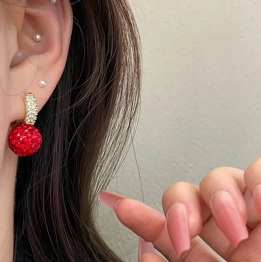 Gold Crystal Red Ball Hoop Earrings - Earrings - 18k Gold Plated Waterproof Jewellery - Collection 9