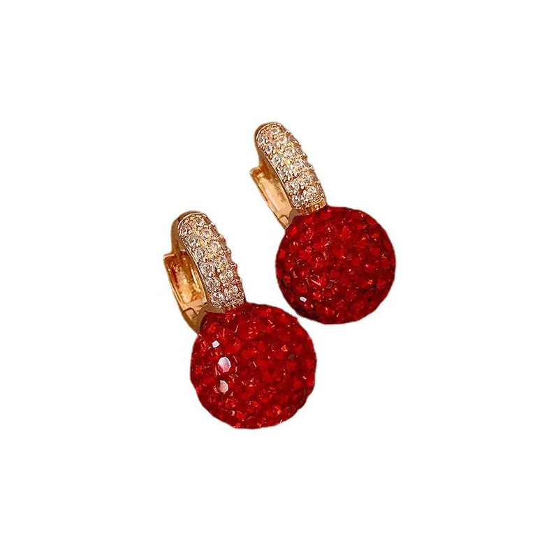Gold Crystal Red Ball Hoop Earrings - Earrings - 18k Gold Plated Waterproof Jewellery - Collection 9