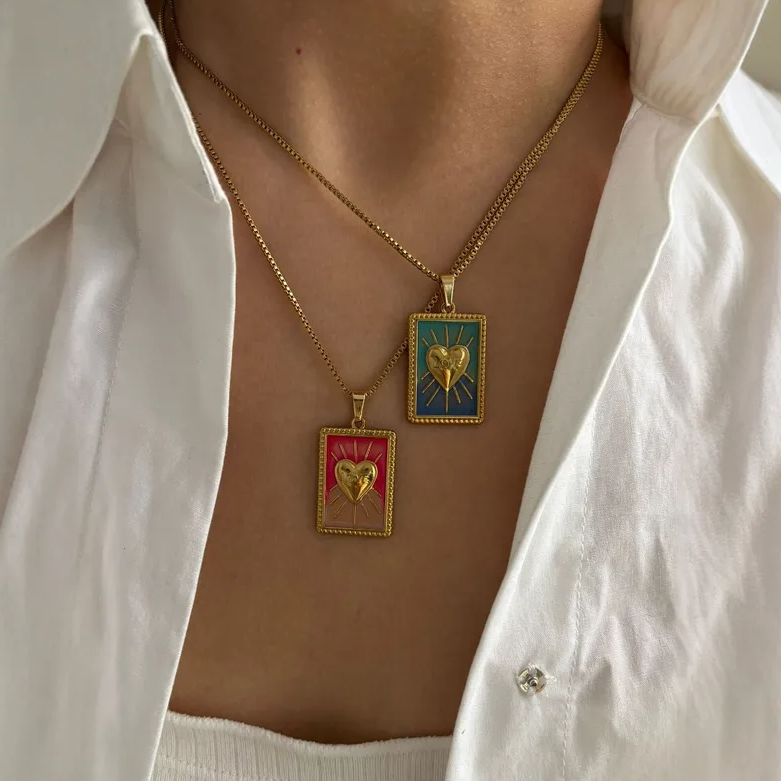 Gold Enamel Heart Pendant Necklace - Necklace - 18k Gold Plated Waterproof Jewellery - Collection 9