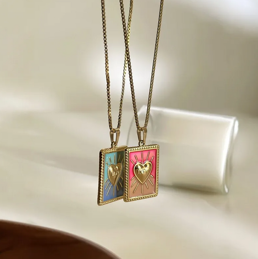 Gold Enamel Heart Pendant Necklace - Necklace - 18k Gold Plated Waterproof Jewellery - Collection 9