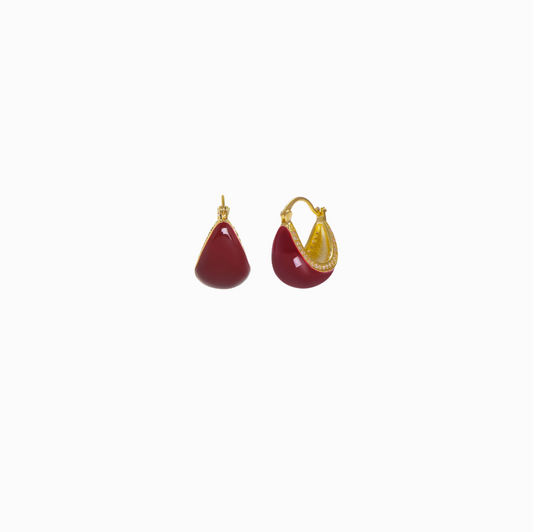 Gold Red Enamel Teardrop Hoop Earrings - Earrings - 18k Gold Plated Waterproof Jewellery - Collection 9