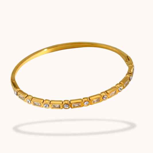 Gold Crystal Bangle - Bracelet - 18k Gold Plated Waterproof Jewellery - Collection 9