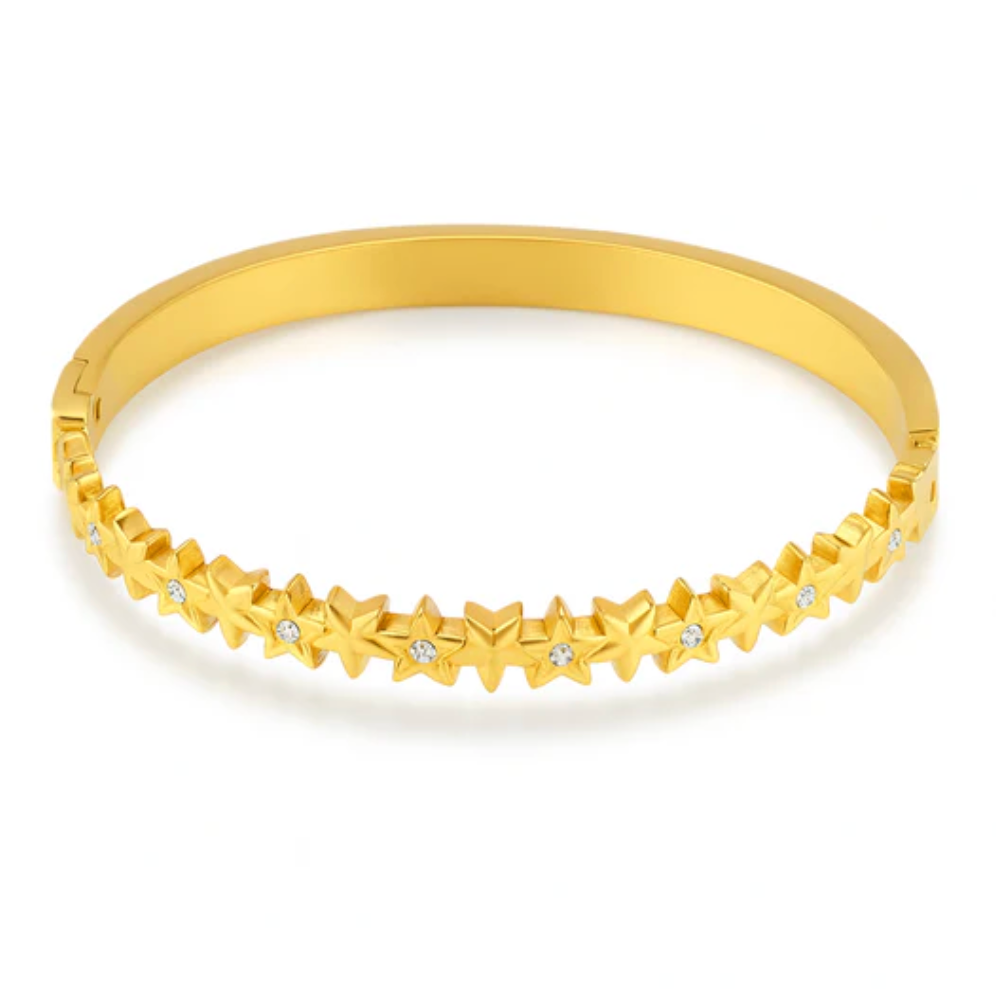 Gold Crystal Star Bangle - Bracelet - 18k Gold Plated Waterproof Jewellery - Collection 9