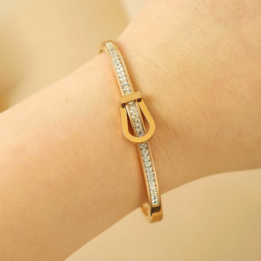 Gold Crystal Buckle Bangle - Bracelet - 18k Gold Plated Waterproof Jewellery - Collection 9