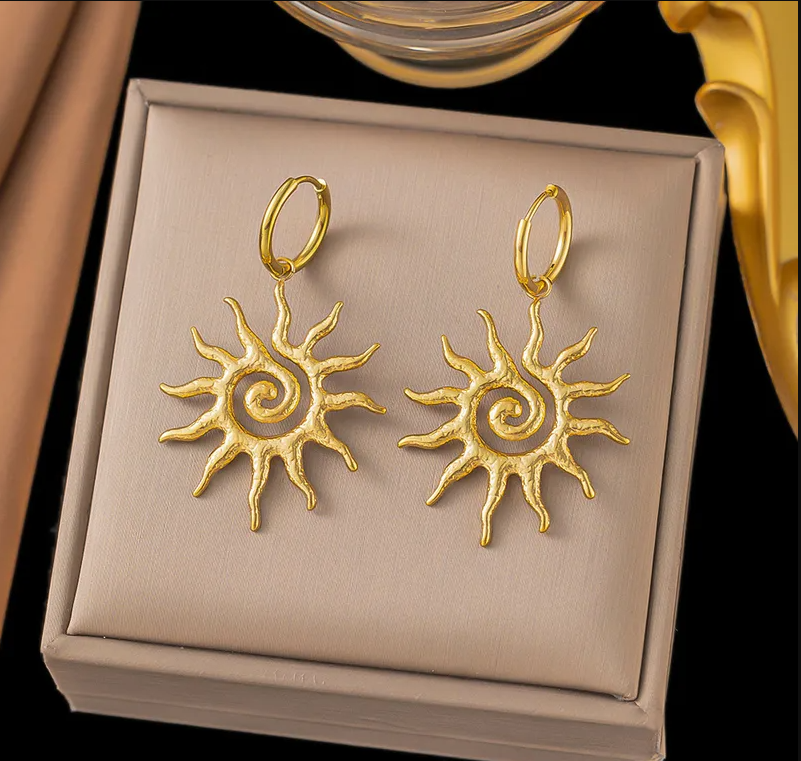 Gold Sun Drop Earrings - Jewelry - 18k Gold Plated Waterproof Jewellery - Collection 9