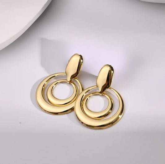Gold Circular Drop Earrings - Jewelry - 18k Gold Plated Waterproof Jewellery - Collection 9