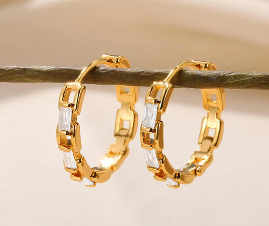 Gold Crystal Heart Huggie Earrings - Earrings - 18k Gold Plated Waterproof Jewellery - Collection 9