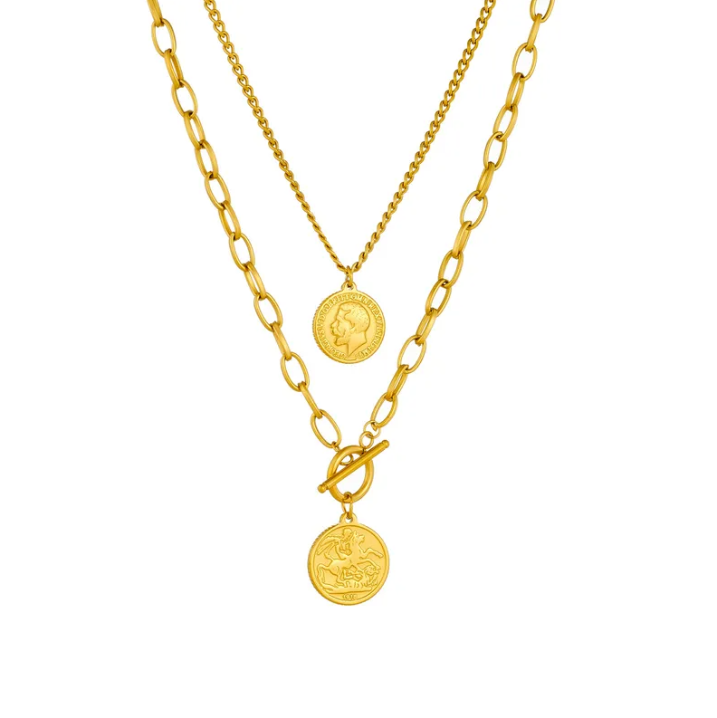 Gold Coin Layered Necklace - Necklace - 18k Gold Plated Waterproof Jewellery - Collection 9