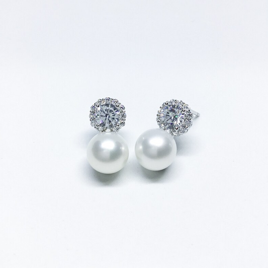 Silver Crystal Pearl Drop Earrings - Earrings - 18k Gold Plated Waterproof Jewellery - Collection 9