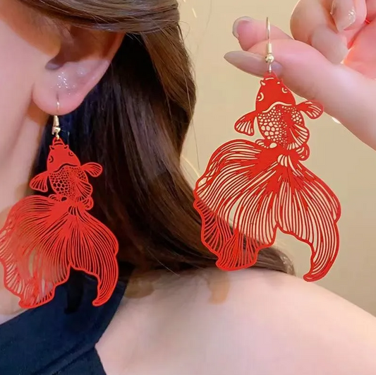 Red Goldfish Drop Earrings - Earrings - 18k Gold Plated Waterproof Jewellery - Collection 9
