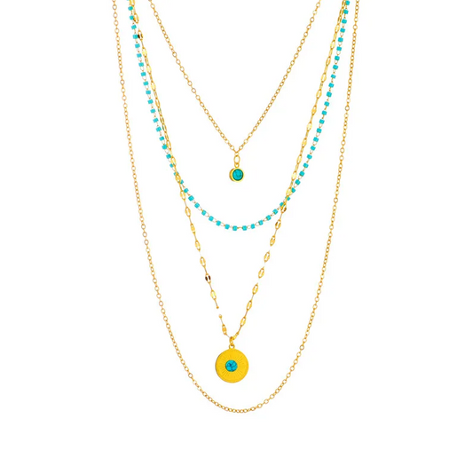 Gold Turquoise Four Layered Necklace - Necklaces - 18k Gold Plated Waterproof Jewellery - Collection 9