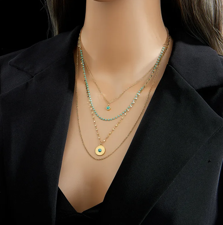 Gold Turquoise Four Layered Necklace - Necklaces - 18k Gold Plated Waterproof Jewellery - Collection 9